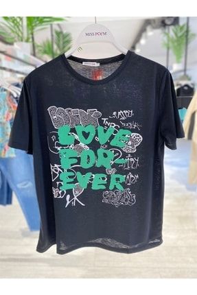 Love For Ever Yazı Baskılı Bisiklet Yaka Kadın T-shirt Siyah - 15093 22Y0115093S