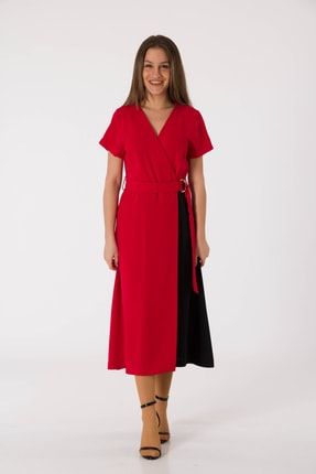 Kadın Kruvaze Iki Renk Geçişli Kumaş Elbise 4005-RMTC