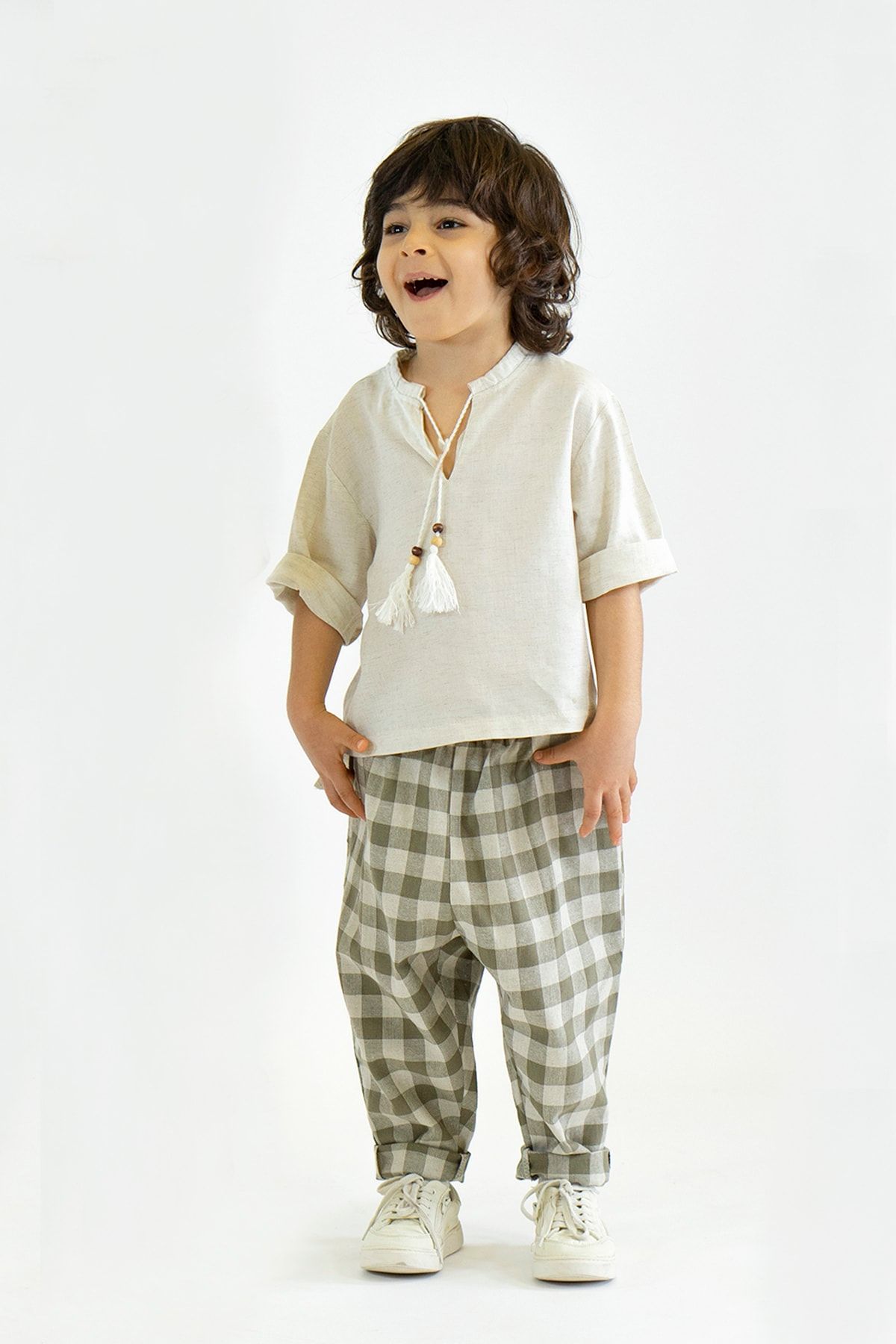 Boys linen top drawstring pants