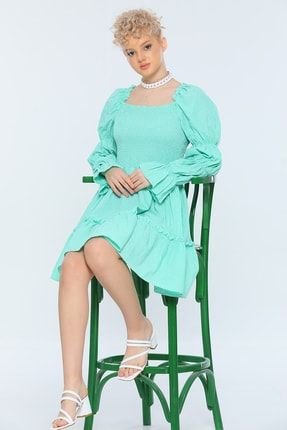 Mint Kadın Likralı Puantiyeli Mini Elbise P-037396