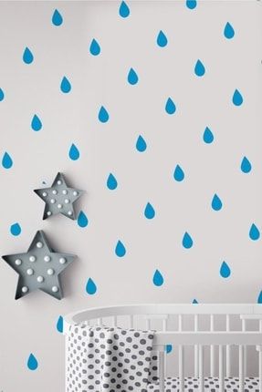 Yağmur Damlası Duvar Sticker Bebek Çocuk Odası Dekoratif Çıkartma Mavi Sticker, 3x5cm 100 Adt DH201273