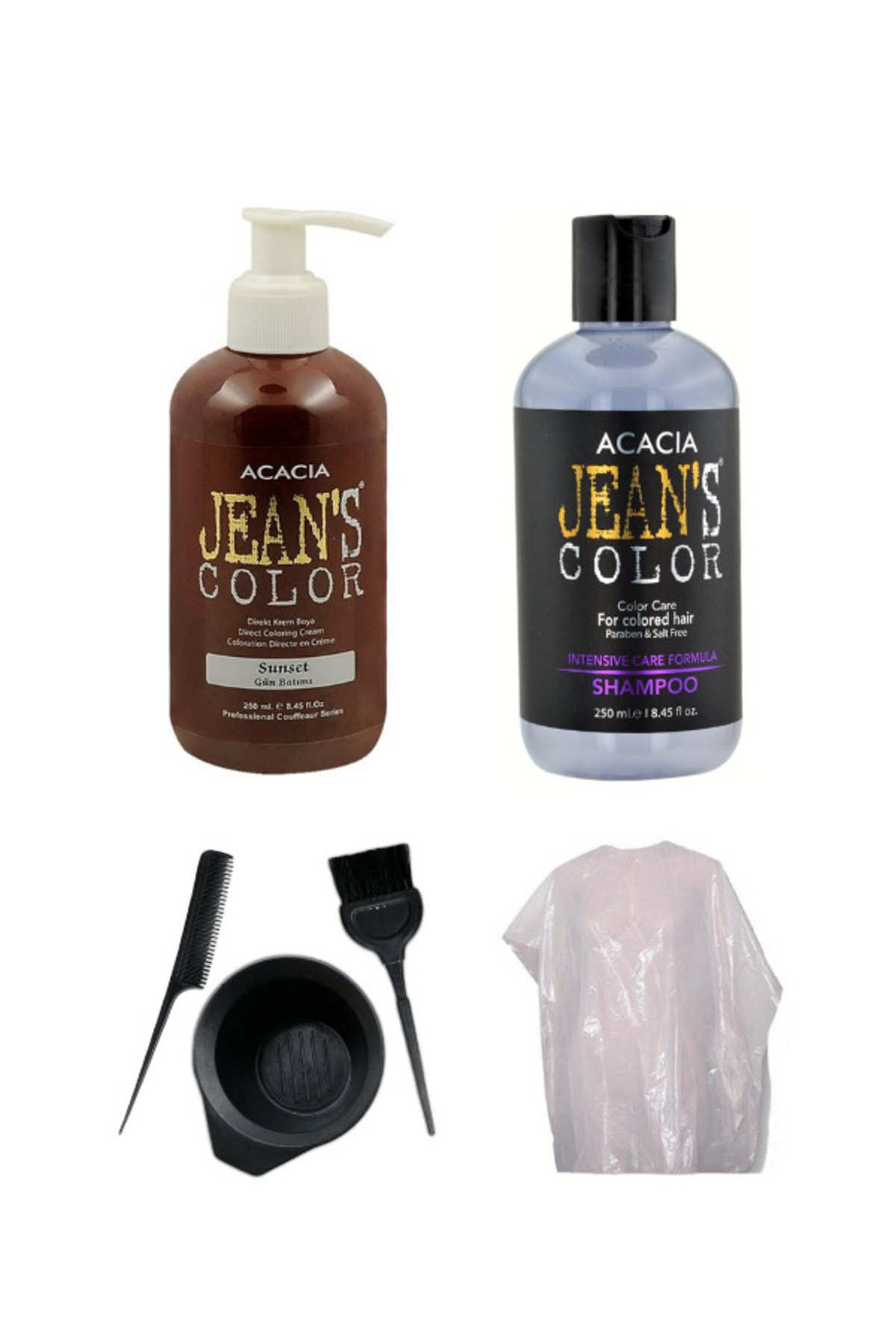 Acacia Jean's Color Gün Batımı Saç Boyası + Boya Koruyucu Şampuan 250 Ml. Ve Uygulama Malzemeleri