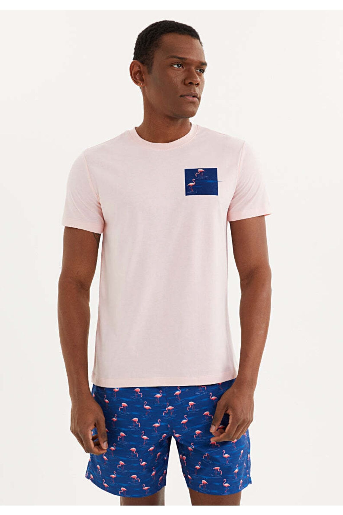 WESTMARK LONDON Tricou Cu Imprimeu Roz, Bumbac Organic 100%, Cu Decolteu Masculin - XL
