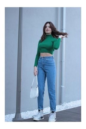 Maria Kadın Mavi Süper Yüksek Bel Comfort Likralı Mom Kot Pantalon Jeans SPT322