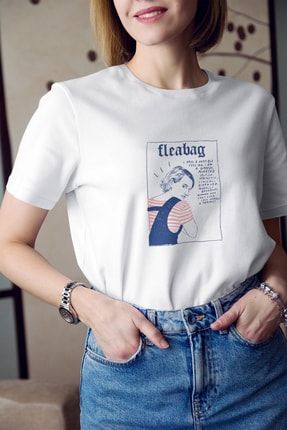 Fleabag Yazı Baskılı Tişört Kadın %100 Pamuk K-K-D75