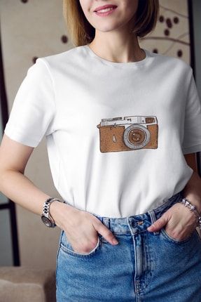 Eski Retro Analog Fotoğraf Makinası Baskılı Tişört Kadın Hediye Doğum Günü Hediyesi T-shirt Vintage8 K-K-V100021