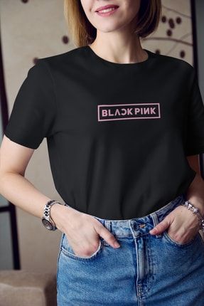 Kadın Siyah Baskılı Pamuklu T-Shirt K-K-M49