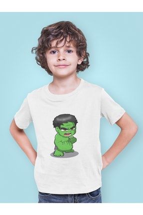 Hulk Yeşil Dev Marvel Avengers Baskılı Çocuk Tişört Beyaz Unisex %100 Pamuk K-C-C112