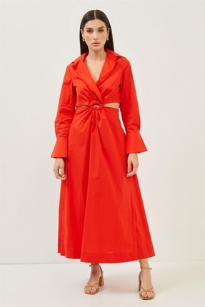 Kırmızı Kruvaze Yaka Cut Out Detaylı Elbise ST070S40161201