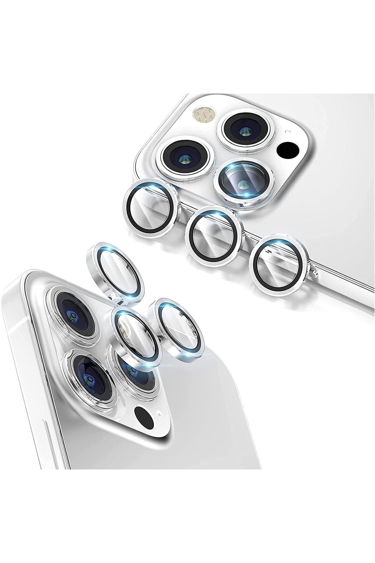 HyperAge-واقي عدسة كاميرا ثلاثي الأبعاد متوافق مع هاتف iPhone 13 Pro / 13 Pro Max، فضي [مجموعة من 3] 2