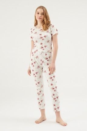 Çiçek Desenli Fitilli Kadın Pijama Takımı 30740