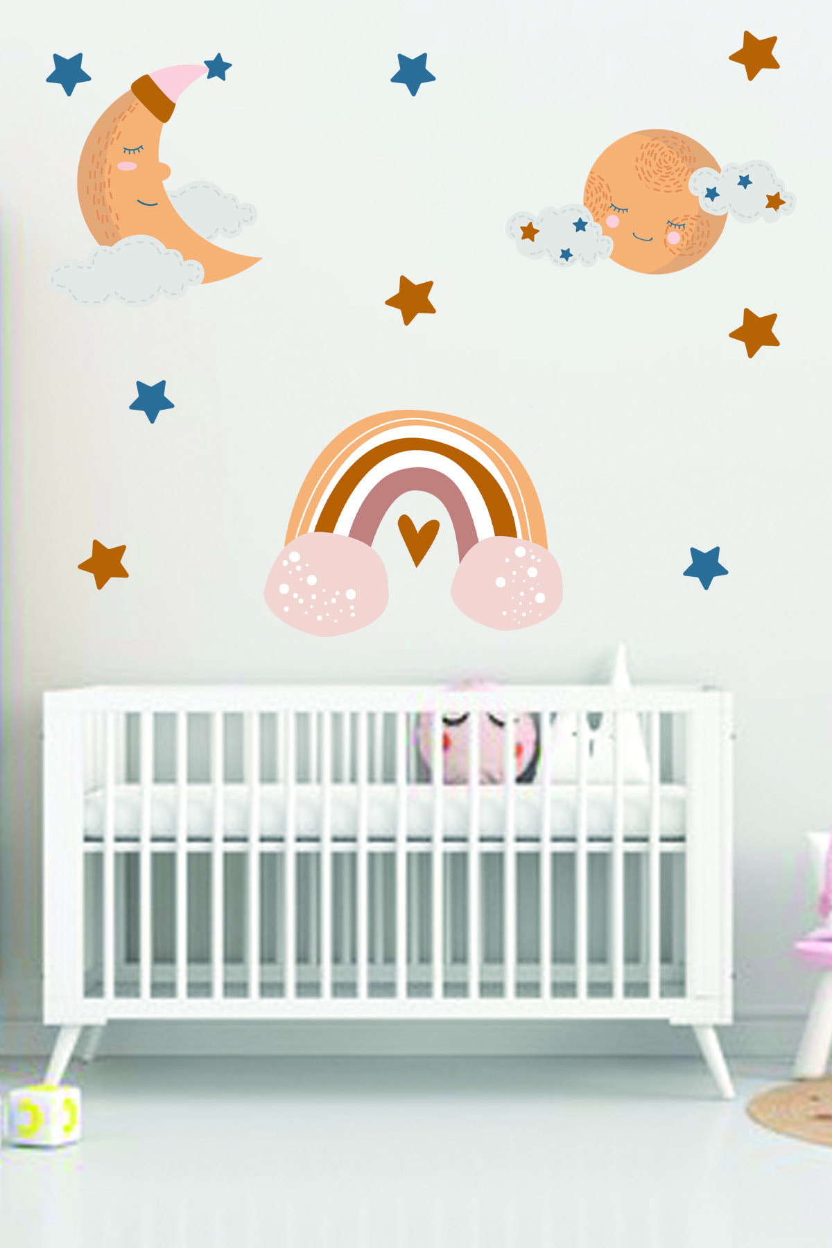 Güneş Ay Bulut Yıldızlar Gökkuşağı Duvar Sticker 95x40 Cm