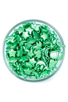 20 Gram - Karışık Figürlü Kulplu Plastik Boncuk, Soft Yeşil Renkli, 1. Kalite ( 60-65 Adet Arası ) YF-S170