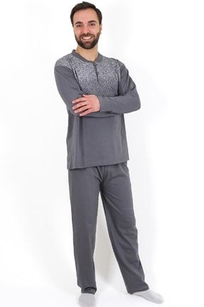 Erkek Pijama Takımı Düğmeli Füme Uzun Kollu ZG-1030