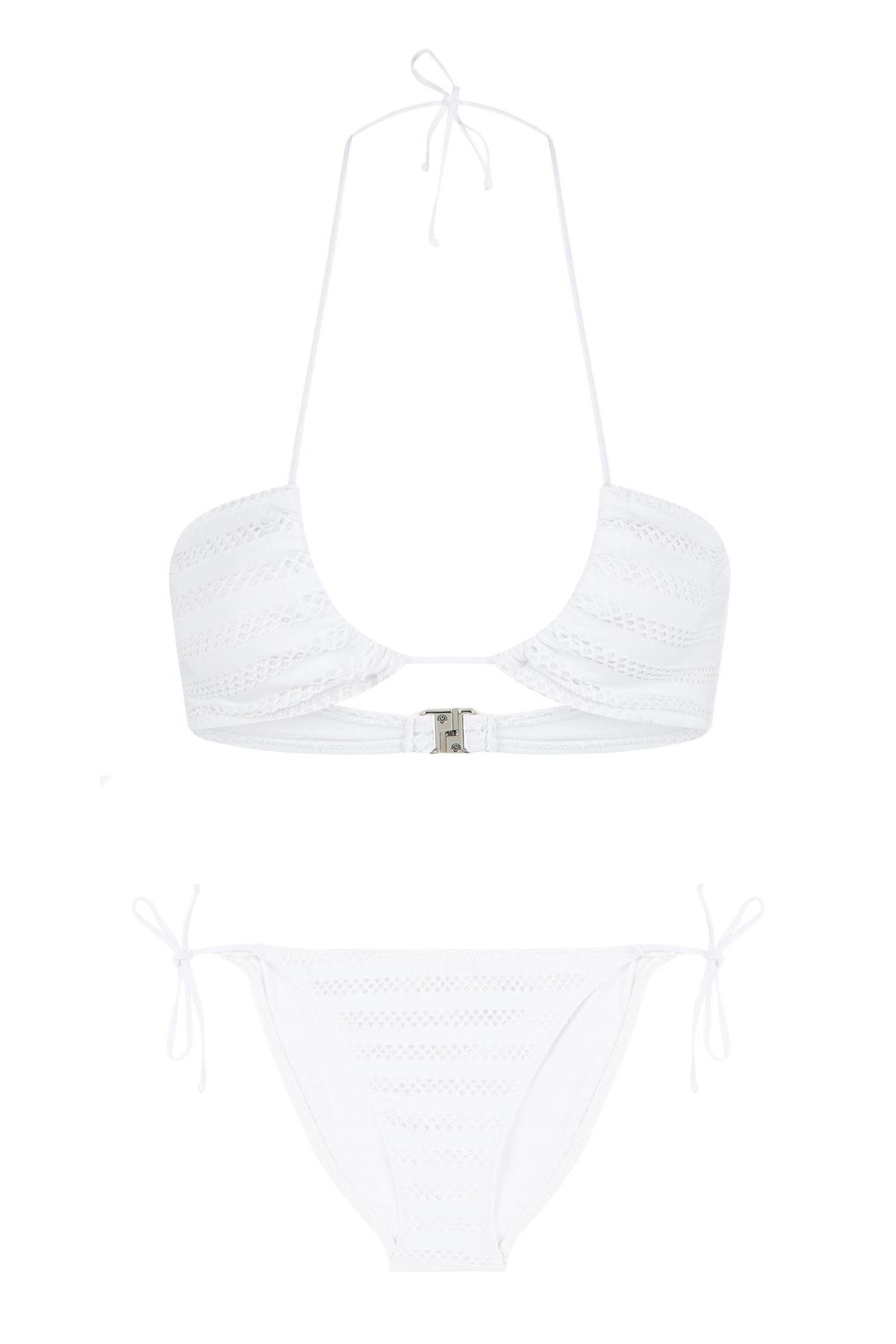 AQUELLA Set De Bikini Cu Plasă Albă Cu Gât Cu Șalter Femeie - 40