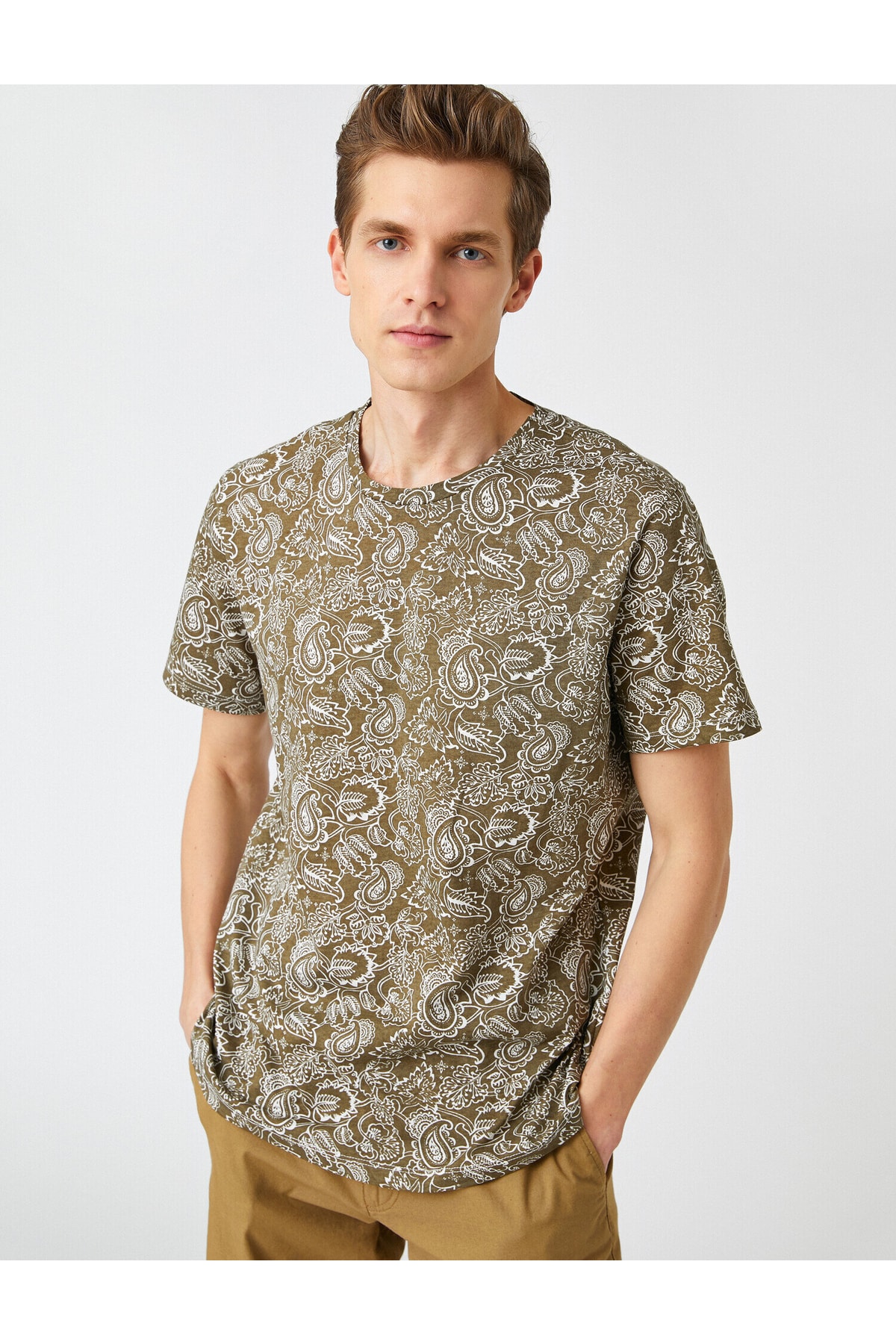 Koton T-Shirt Khaki Regular Fit Fast ausverkauft