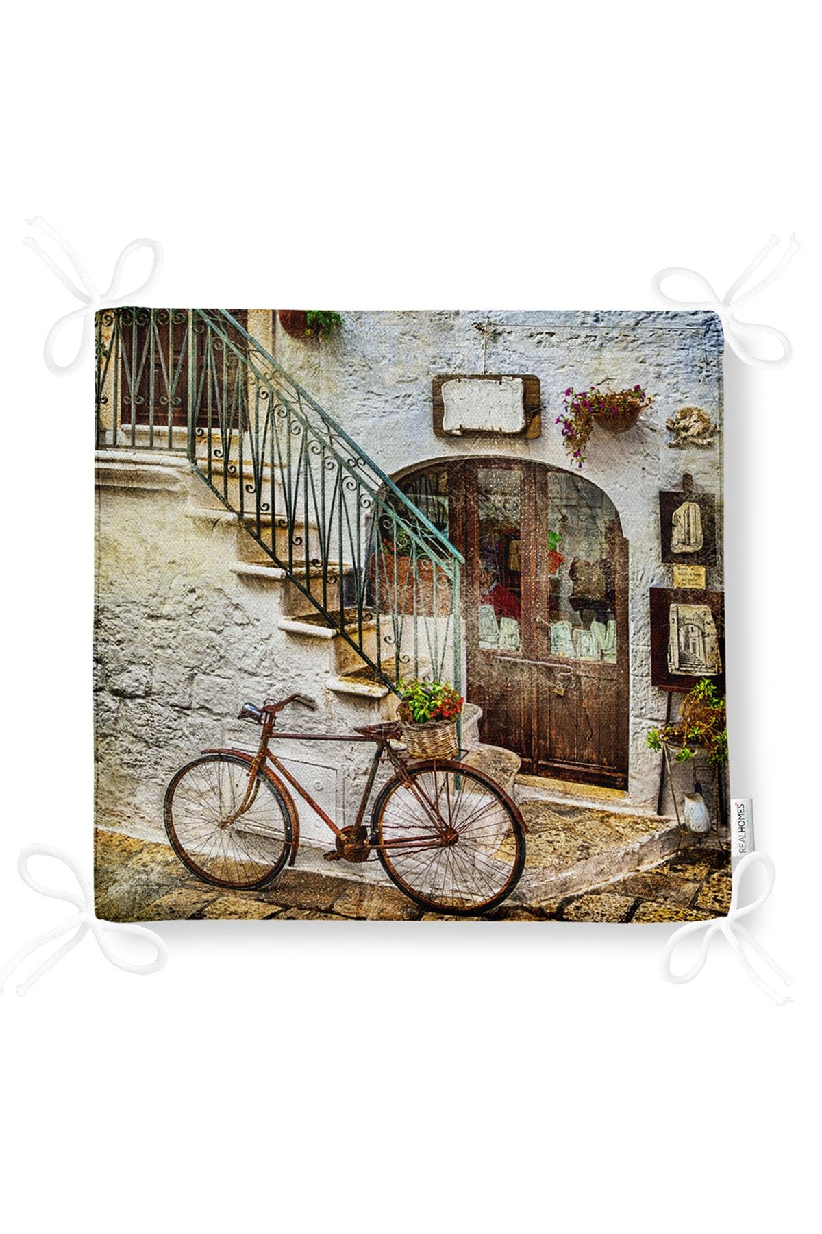 Realhomes-Bicycle Patterned Digital Printed Modern Zippered Chair Cushion 5