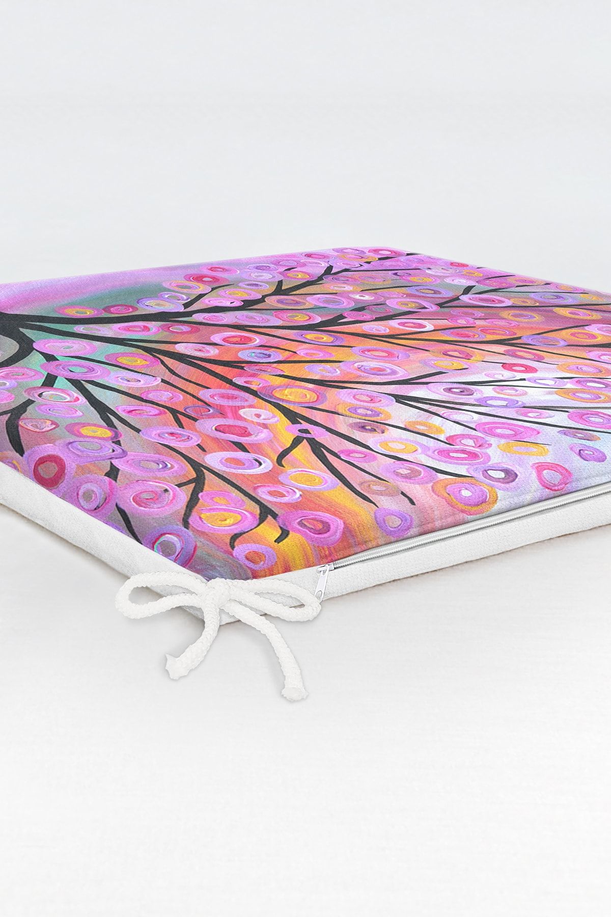 Realhomes-Digital Printed Modern Zippered Chair Cushion with Tree and Leaf Pattern on Pink Background 6