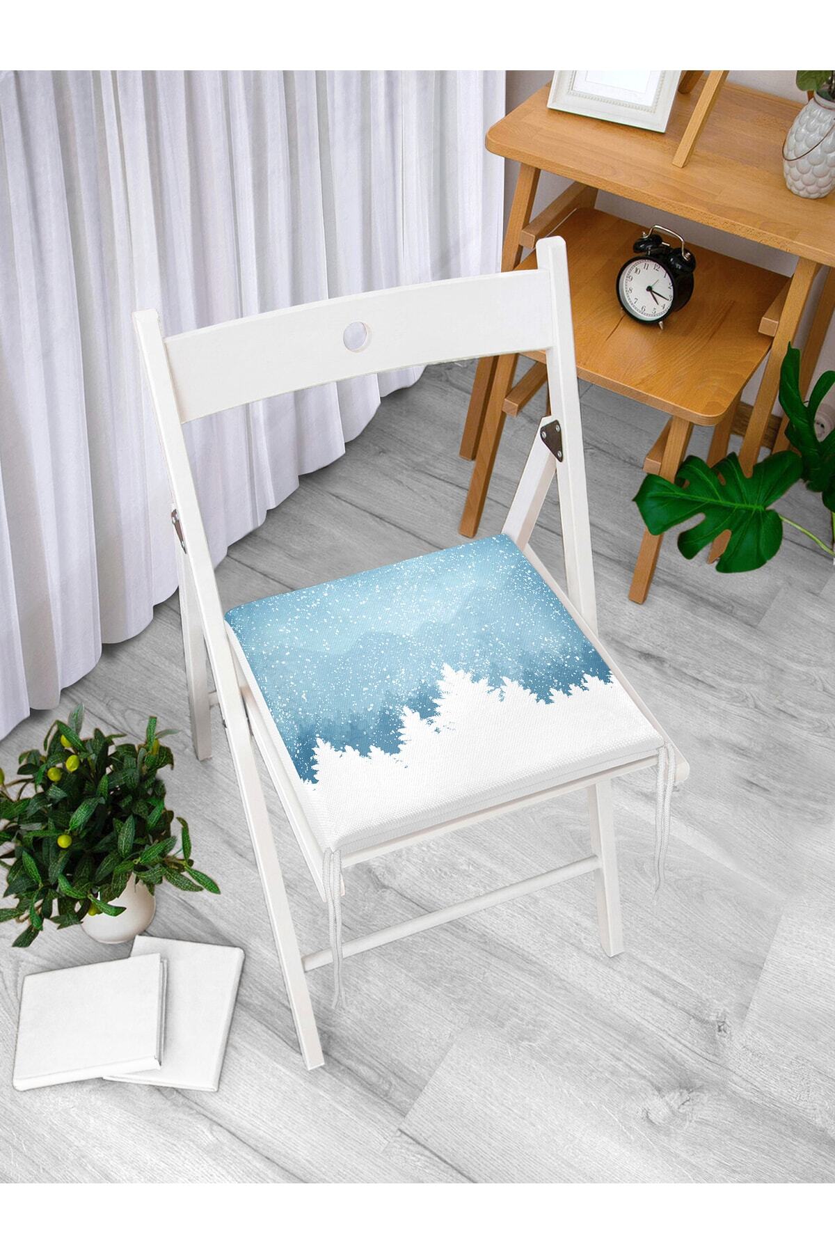 Realhomes-Digital Printed Modern Zippered Chair Cushion with Blue Floor Snow and Pine Tree Figures 3