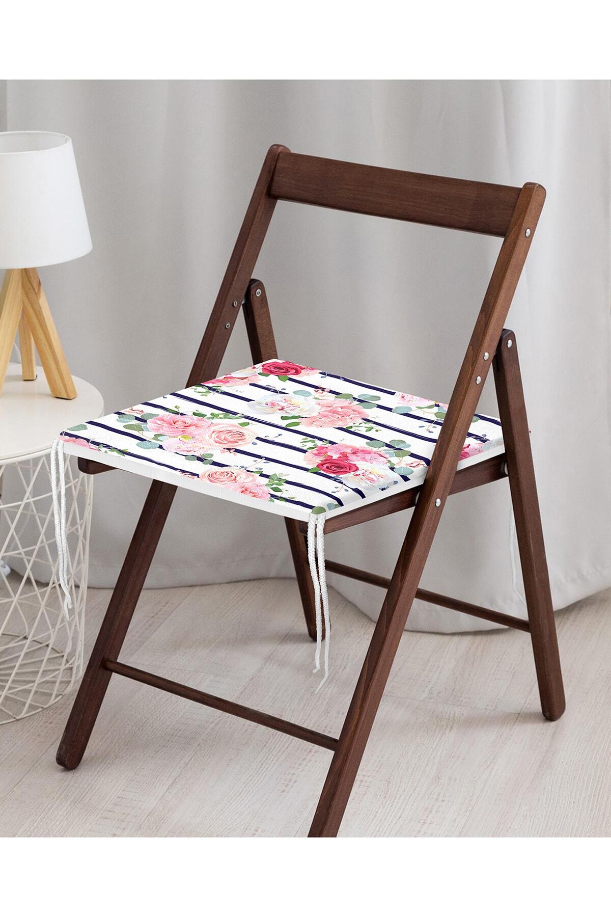 Realhomes-Blue Lines Patterned Digital Printed Zippered Chair Cushion 4