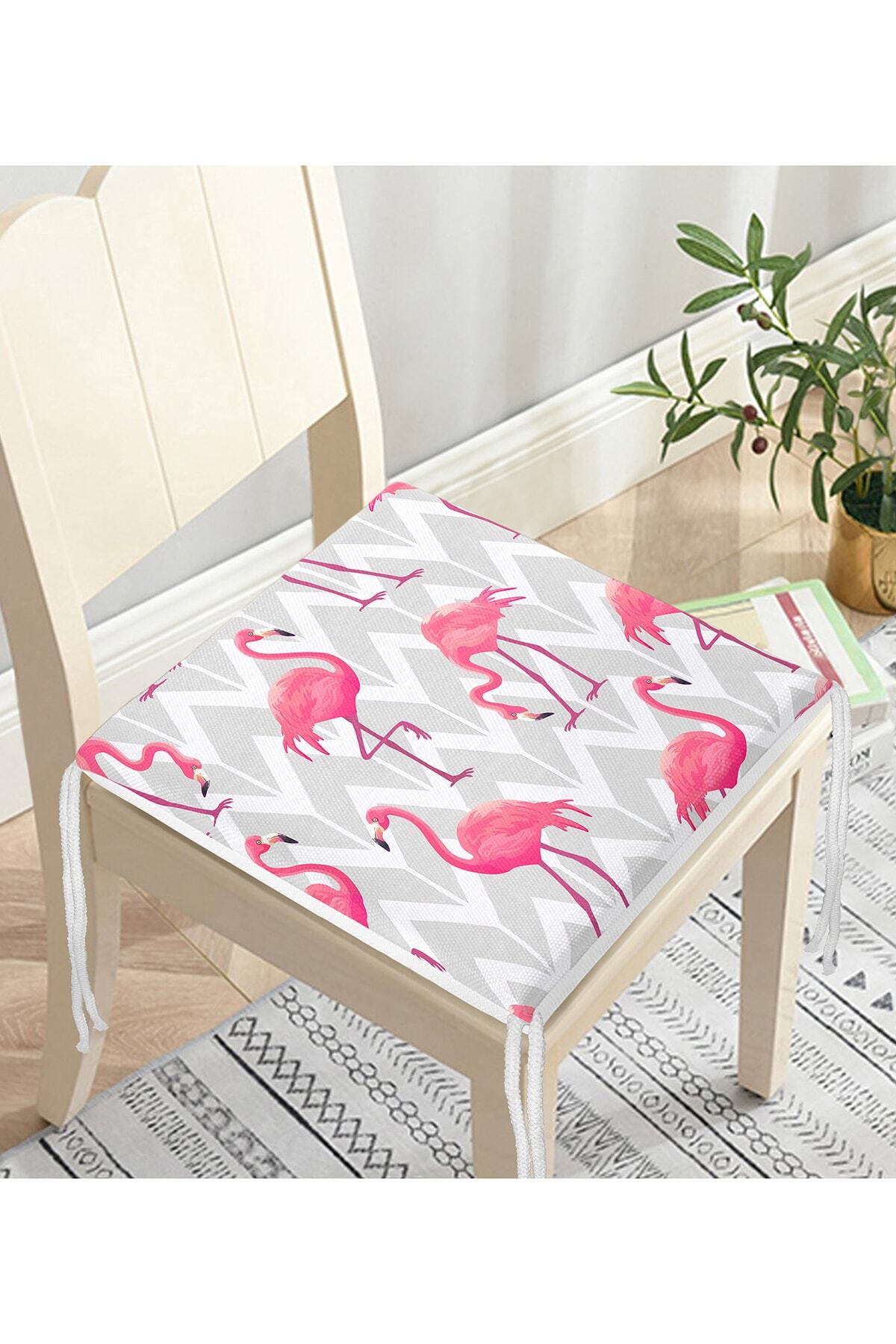 Realhomes-Modern Zippered Chair Cushion with Flamingos on Gray Zigzag Floor 3