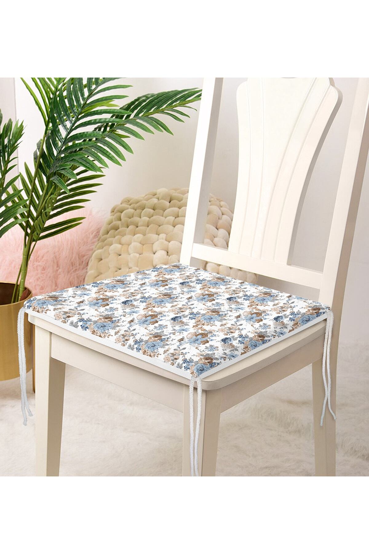 Realhomes-Special Design Digital Printed Modern Zippered Chair Cushion with Flower Figures on White Background 4