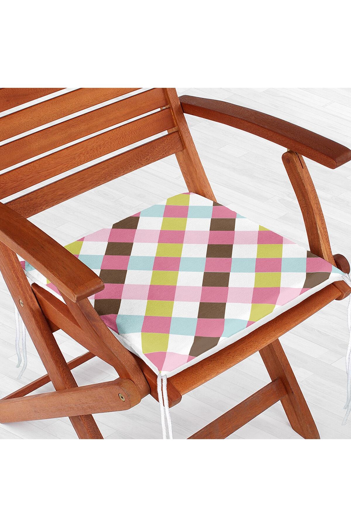 Realhomes-Checkered Colorful Geometric Patterned Digital Printed Modern Zippered Chair Cushion 2