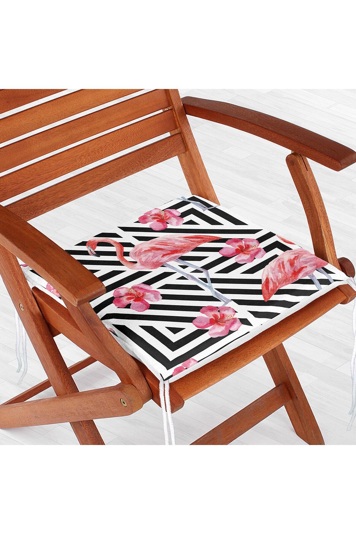 Realhomes-Flamingo Patterned Digital Printed Zippered Chair Cushion 2
