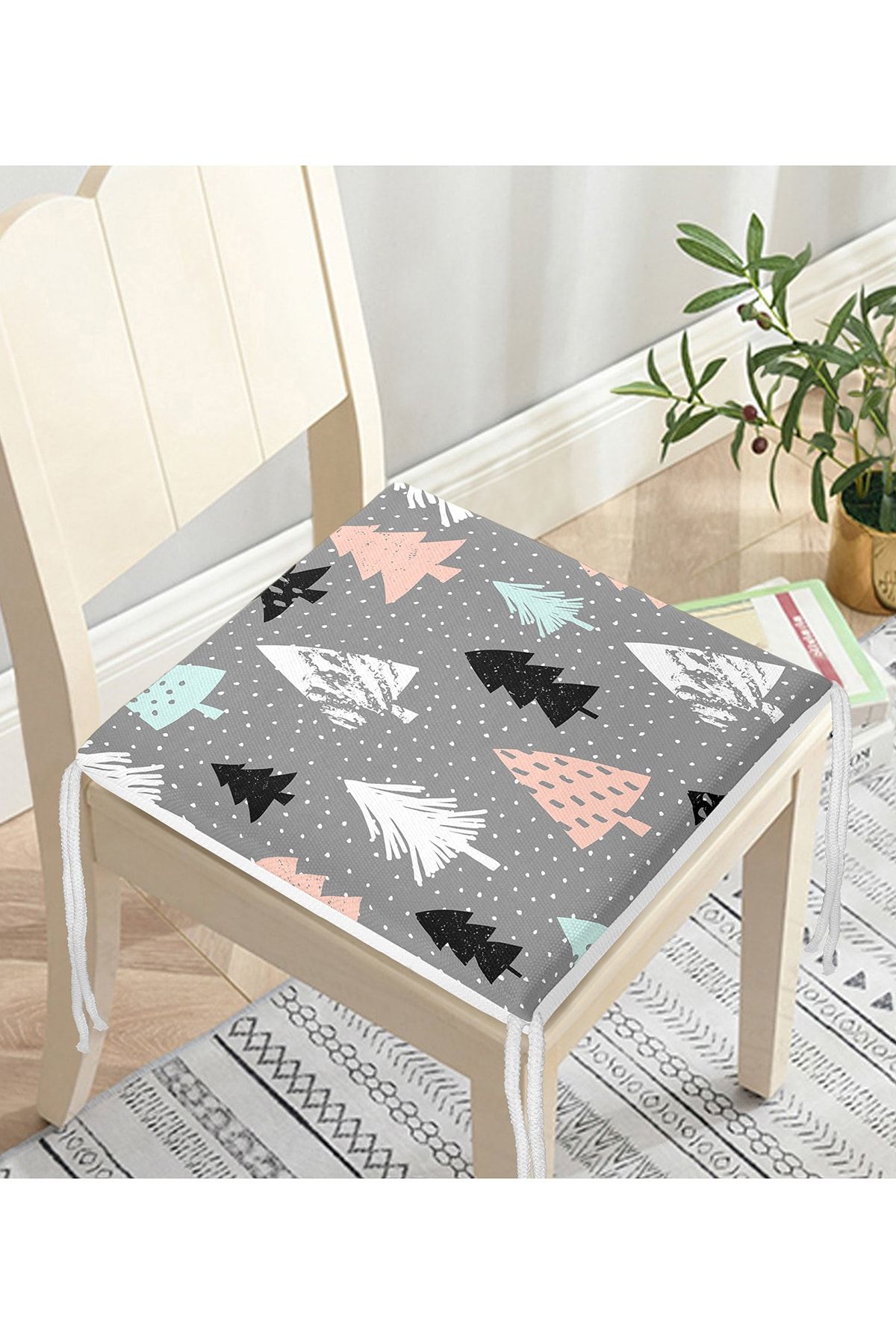 Realhomes-Gray Floored Tree Themed Digital Printed Zippered Chair Cushion 3