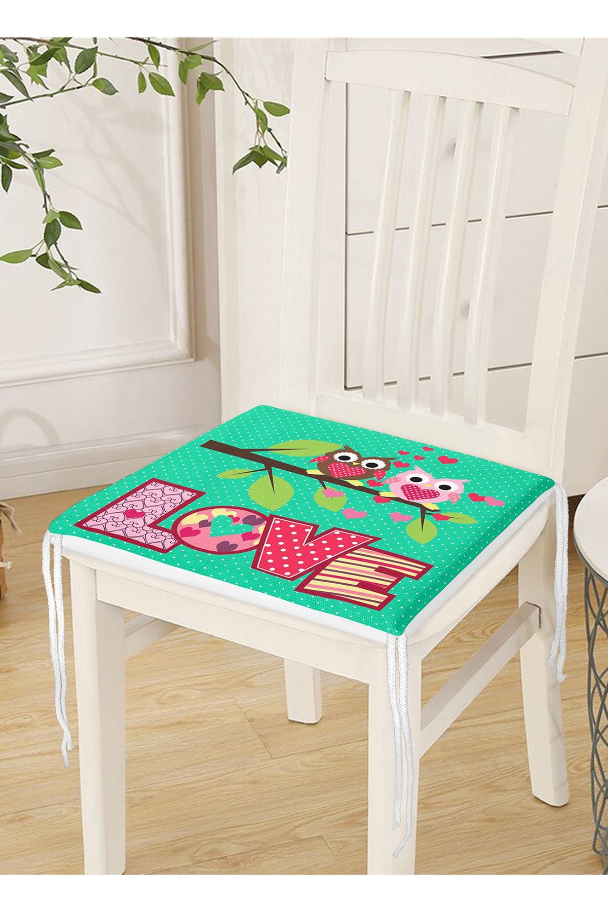 Realhomes-Owl Patterned Digital Printed Zippered Chair Cushion 4