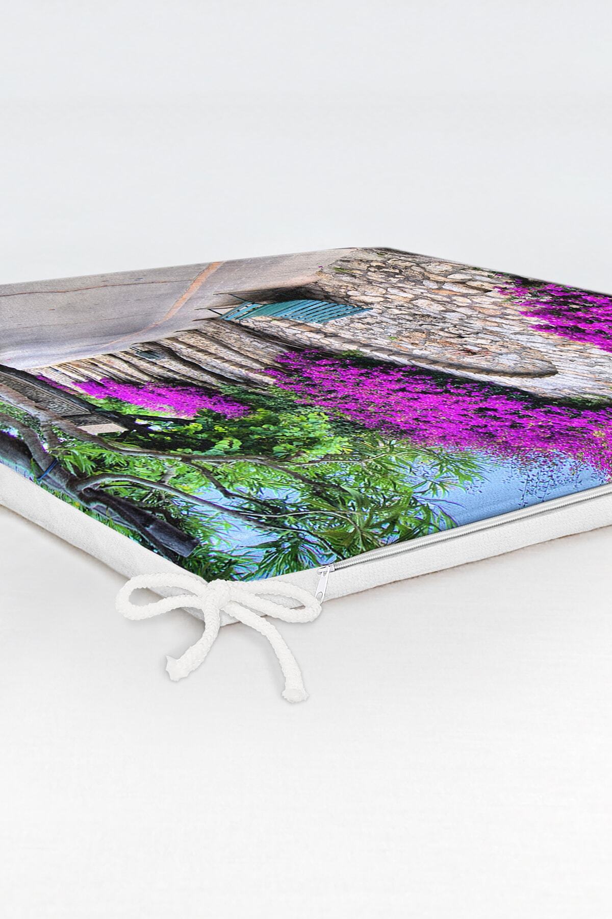 Realhomes-Purple Ivy Patterned Digital Printed Zippered Chair Cushion 6