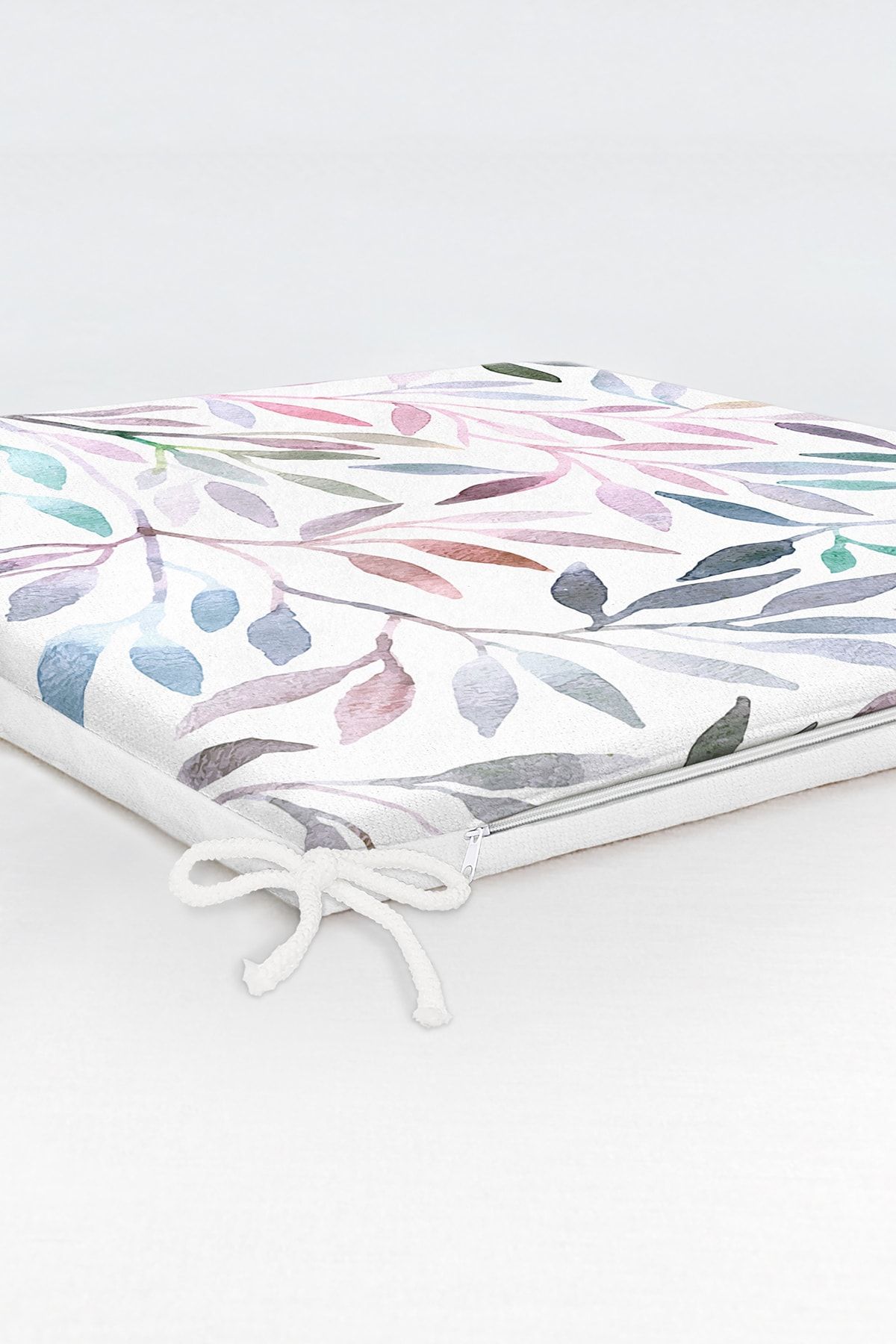Realhomes-Watercolor Leaf Patterned Digital Printed Zippered Chair Cushion 6
