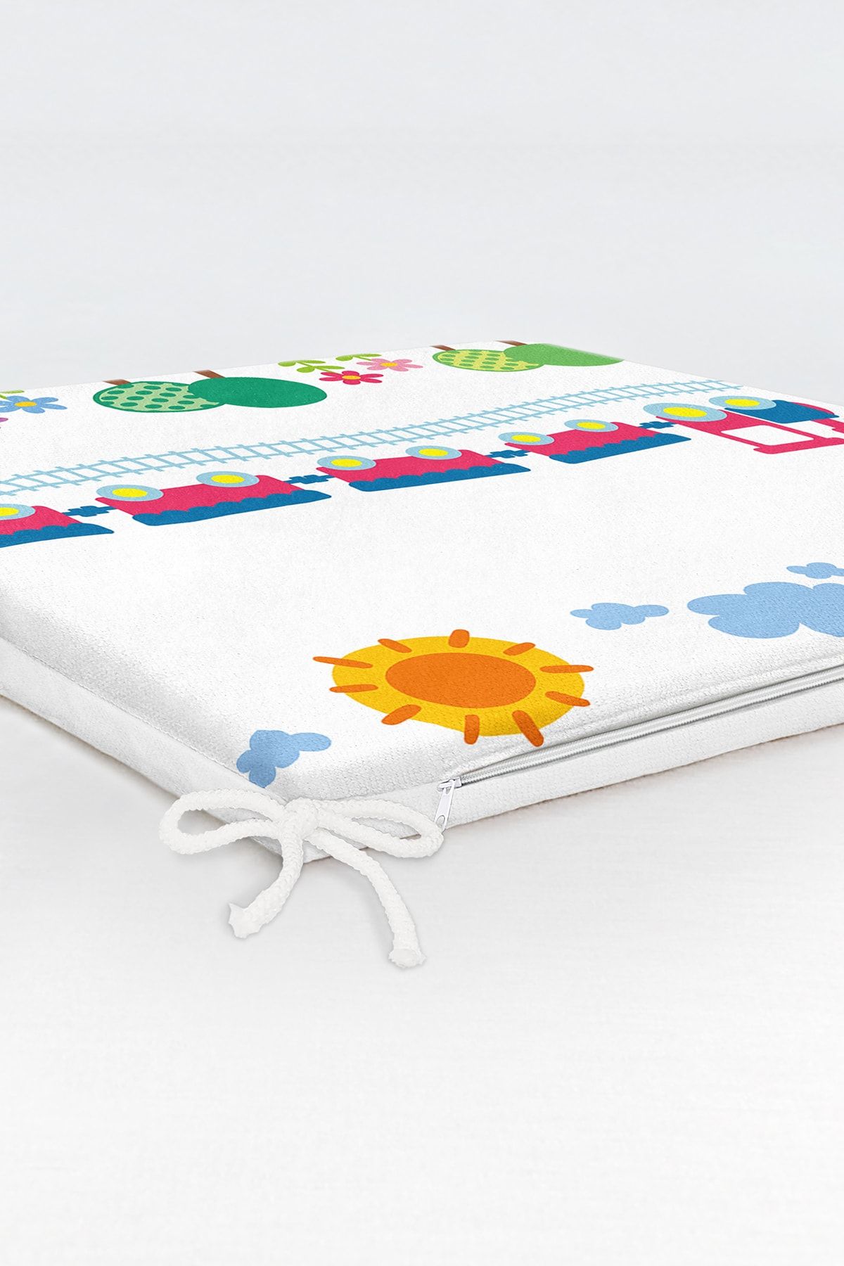 Realhomes-Children's Patterned Digital Printed Modern Zippered Chair Cushion with Train and Tree Figures 6