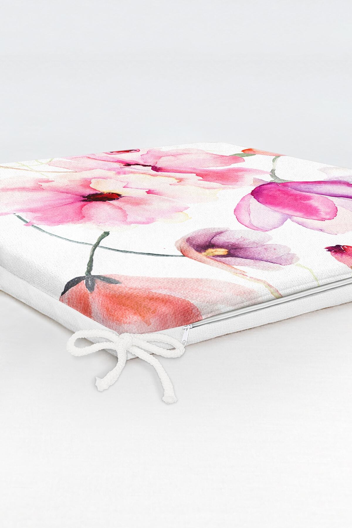 Realhomes-Flower Themed Digital Printed Modern Zippered Chair Cushion with White Background 6