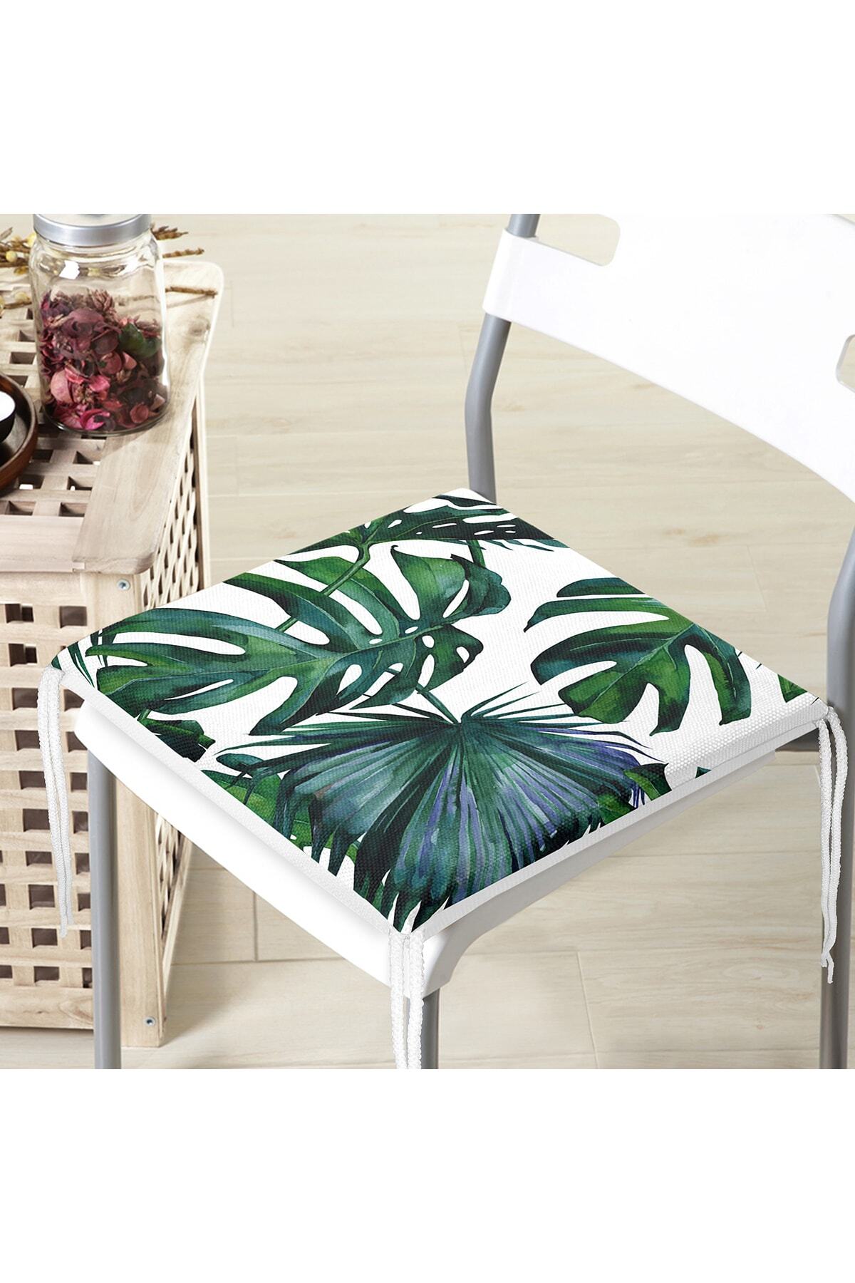 Realhomes-Leaf Pattern Digital Printed Zippered Chair Cushion 4