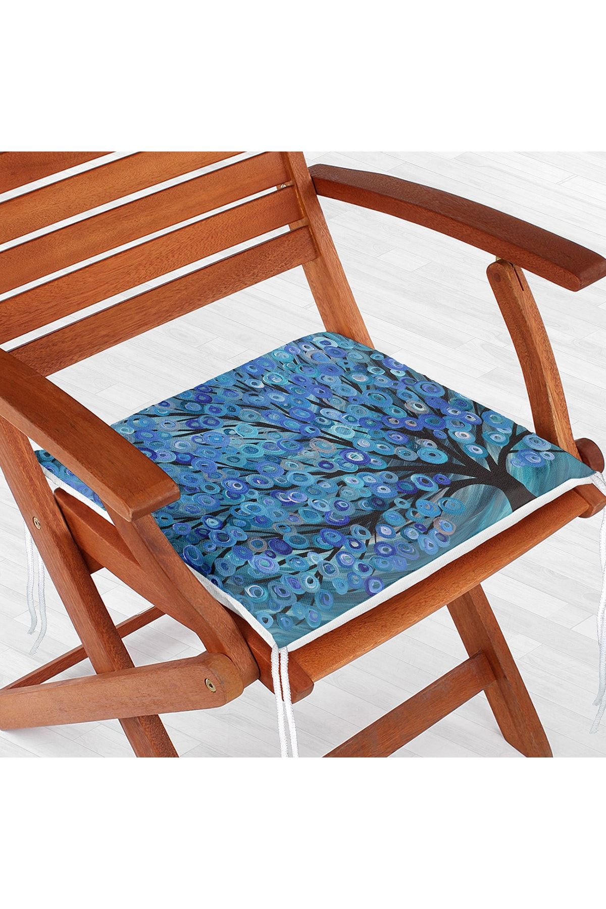 Realhomes-Digital Printed Modern Zippered Chair Cushion with Tree and Leaf Pattern on Blue Background 2