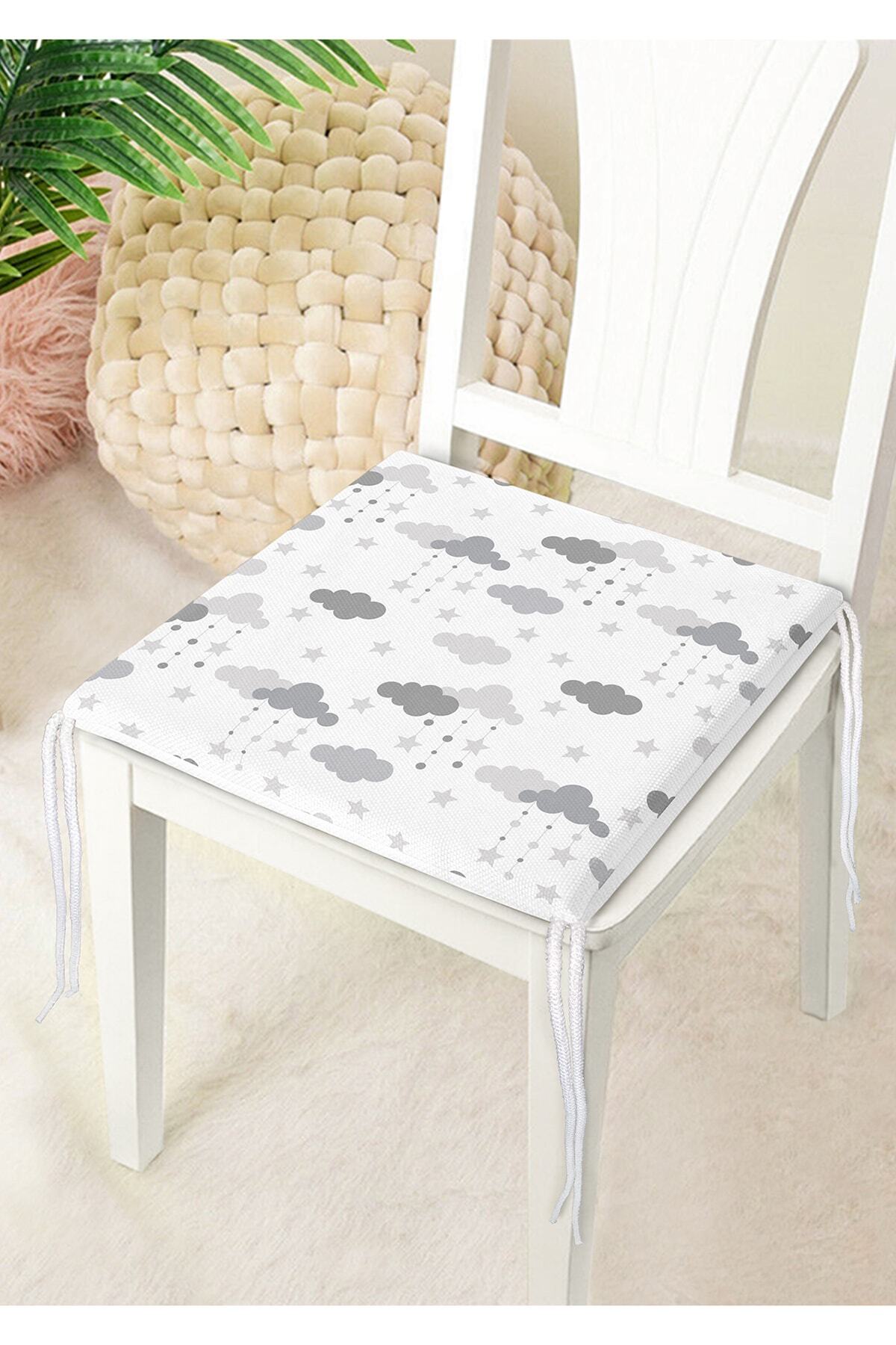 Realhomes-Gray Cloud Patterned Digital Printed Special Design Modern Zippered Chair Cushion 4