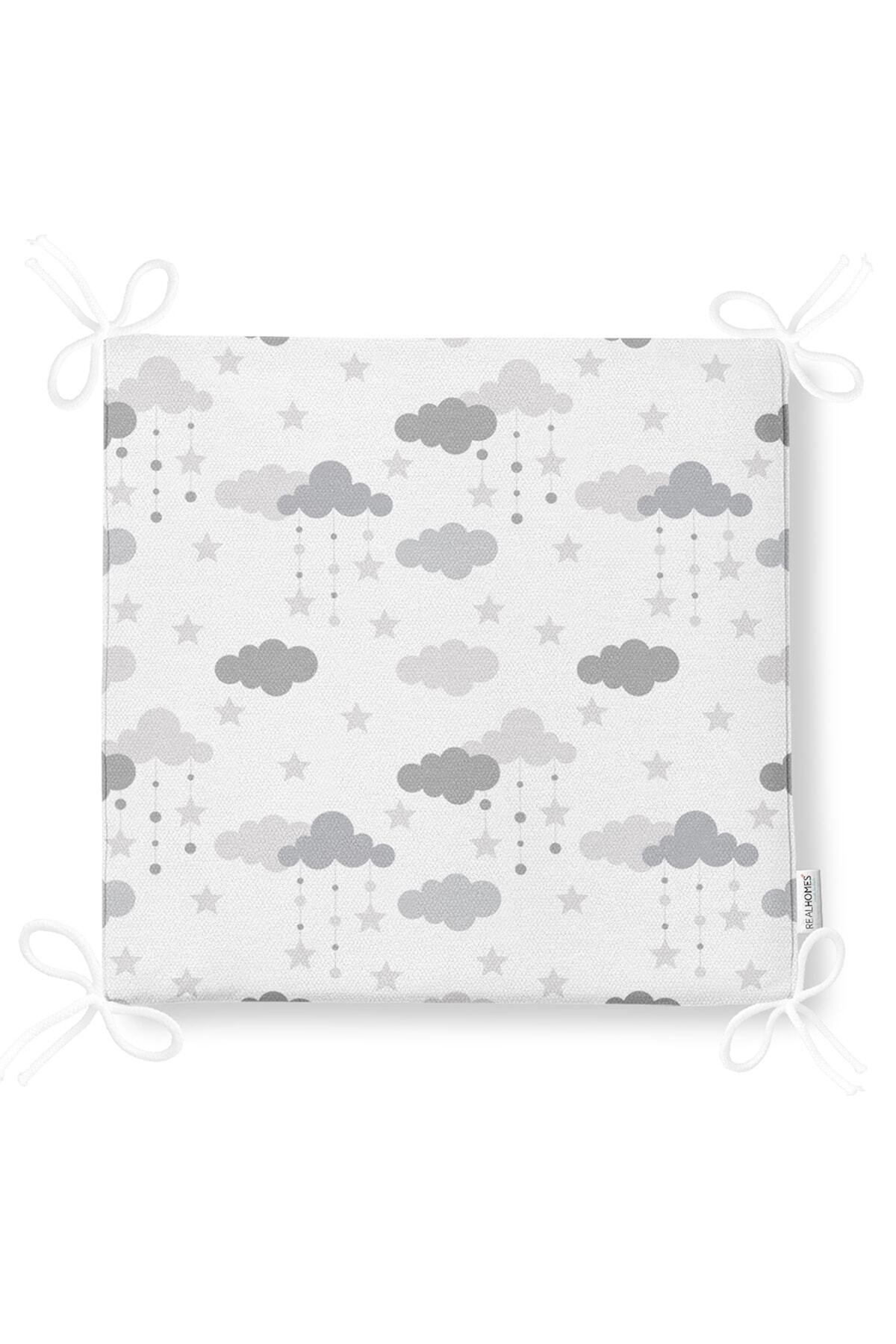 Realhomes-Gray Cloud Patterned Digital Printed Special Design Modern Zippered Chair Cushion 5