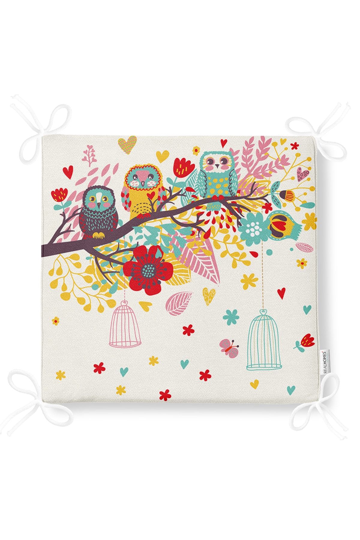 Realhomes-Owl Patterned Digital Printed Zippered Chair Cushion 5