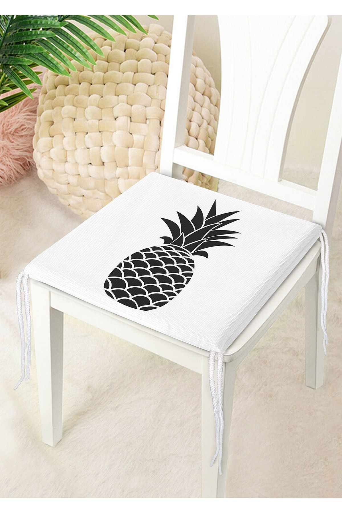 Realhomes-Black and White Pineapple Digital Printed Zippered Chair Cushion 4