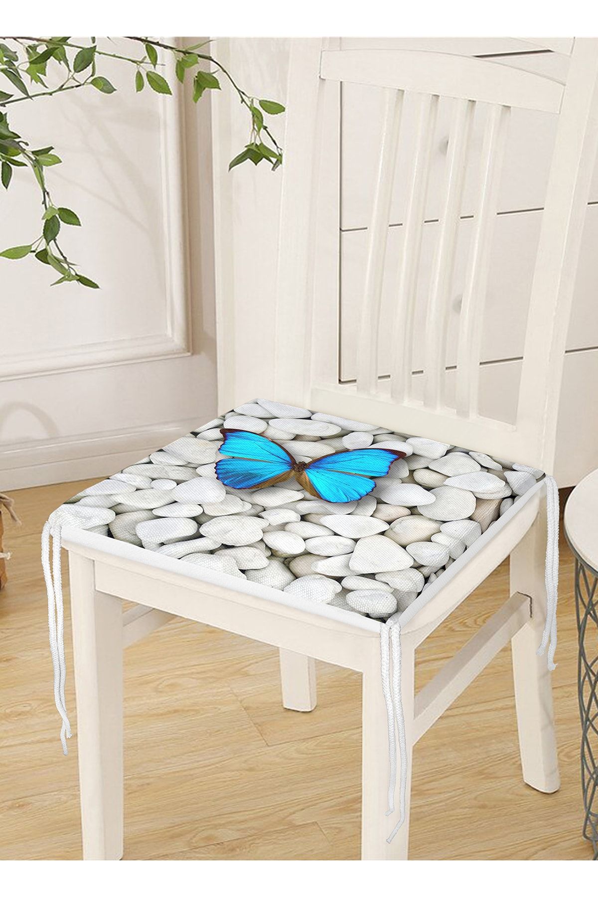 Realhomes-Specially Designed Digital Printed Zippered Chair Cushion with Butterfly Pattern on Stoned Floor 3