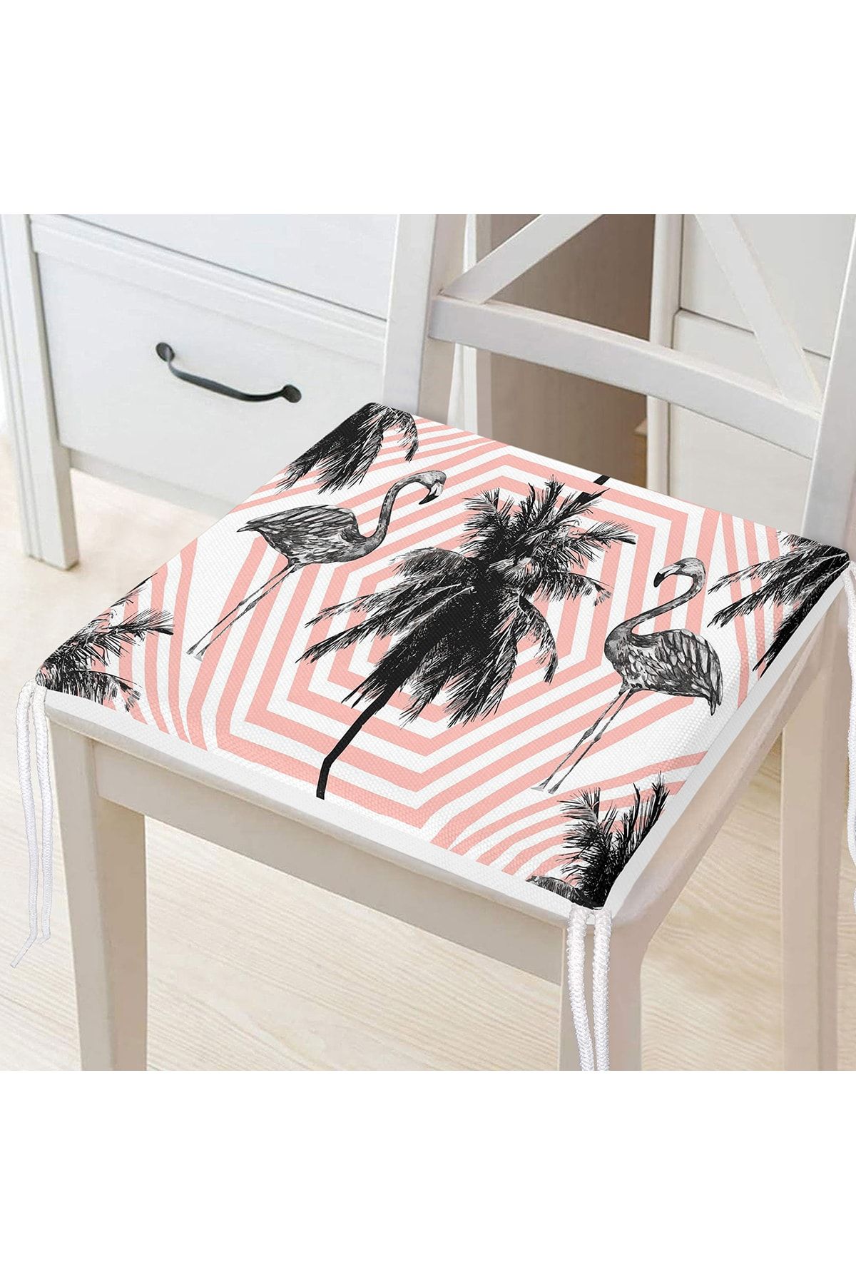 Realhomes-Flamingo Patterned Digital Printed Zippered Chair Cushion 1