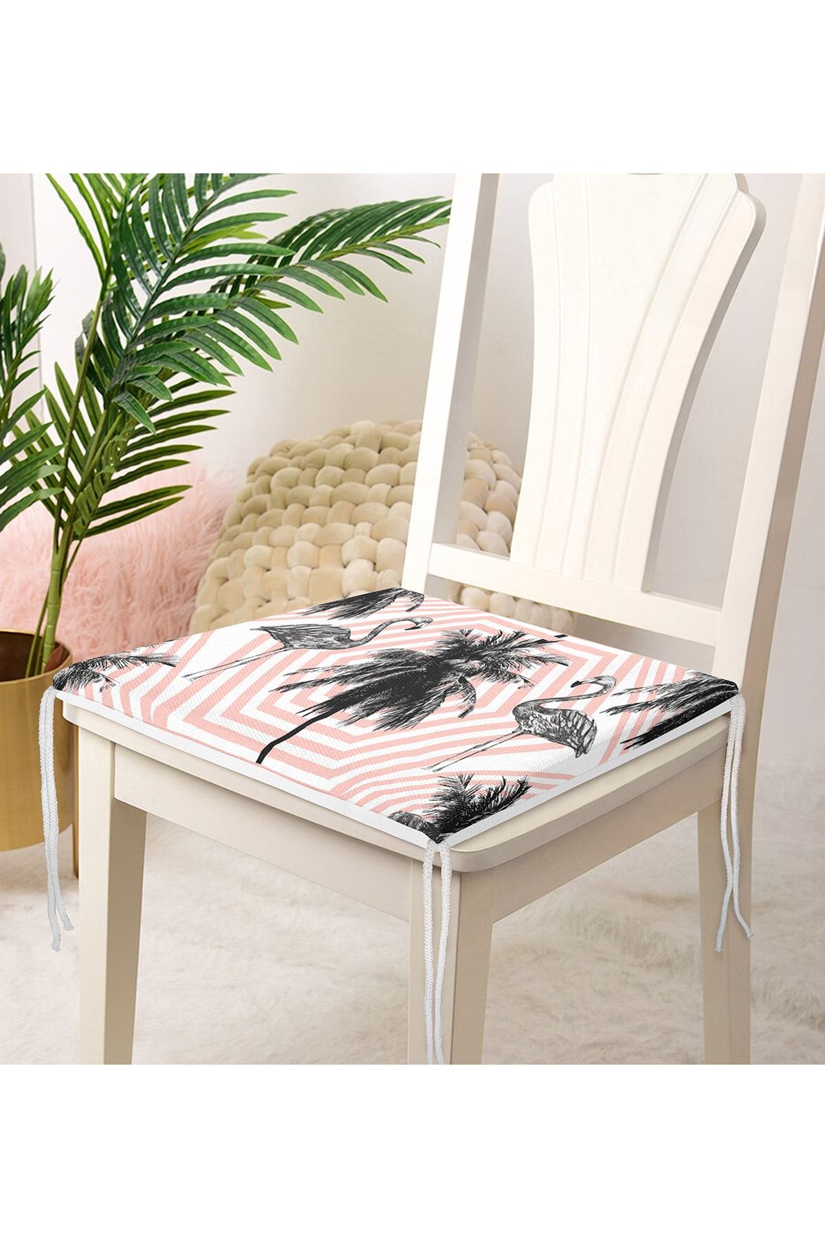 Realhomes-Flamingo Patterned Digital Printed Zippered Chair Cushion 4