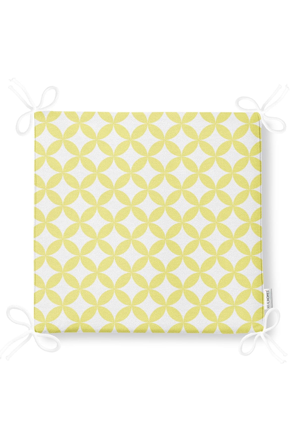 Realhomes-Yellow Circular Geometric Digital Printed Zippered Chair Cushion 5