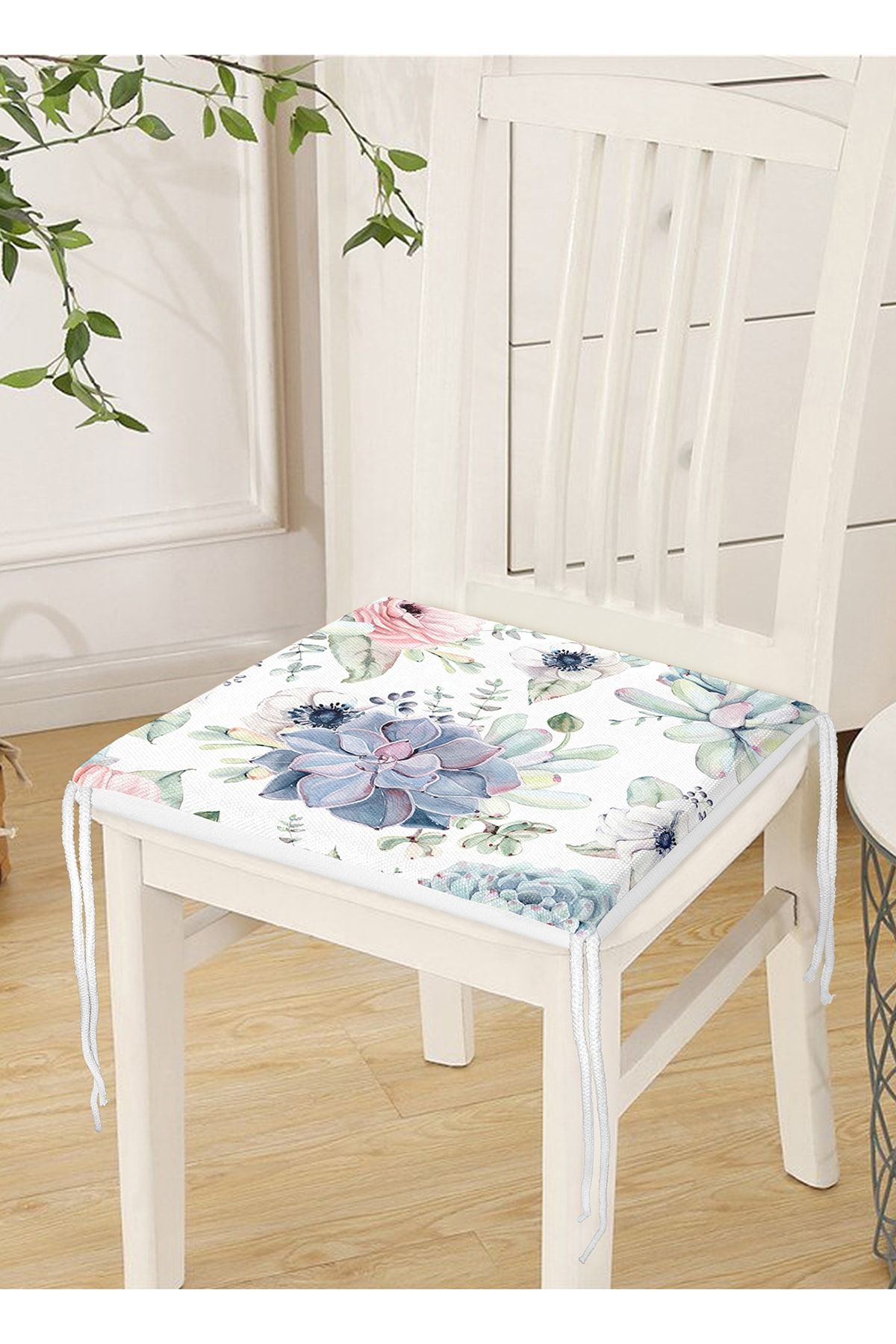 Realhomes-Digital Printed Zippered Chair Cushion with Flower Motif on White Background 3