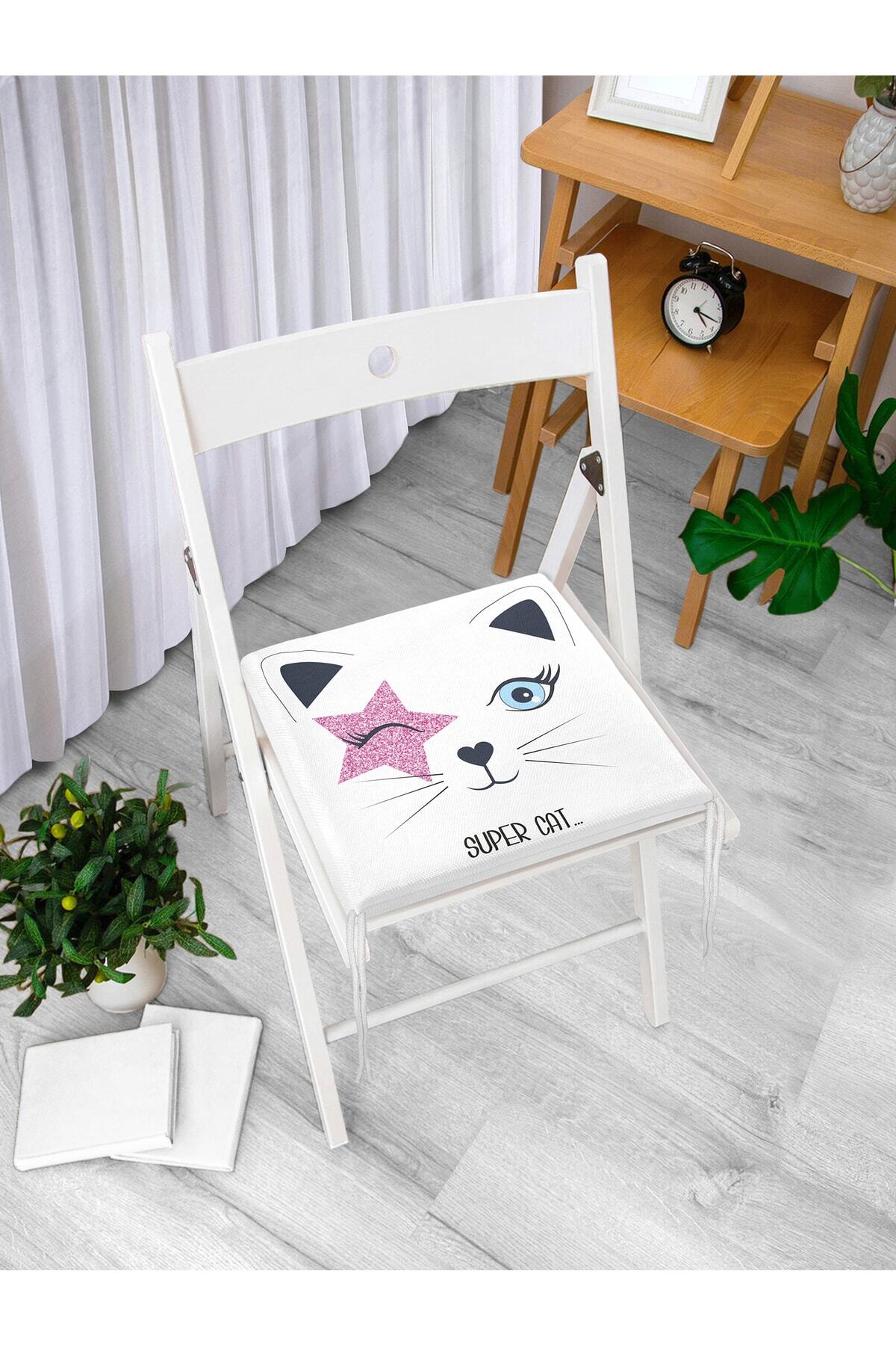 Realhomes-Modern Digital Printed Zippered Chair Cushion with Super Cat Motif 3