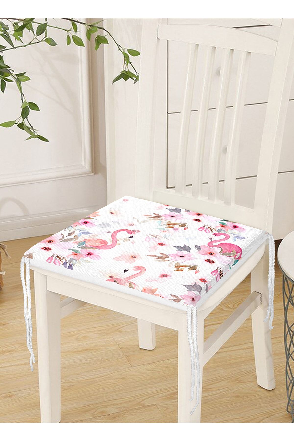 Realhomes-Flamingo Patterned Digital Printed Zippered Chair Cushion 3
