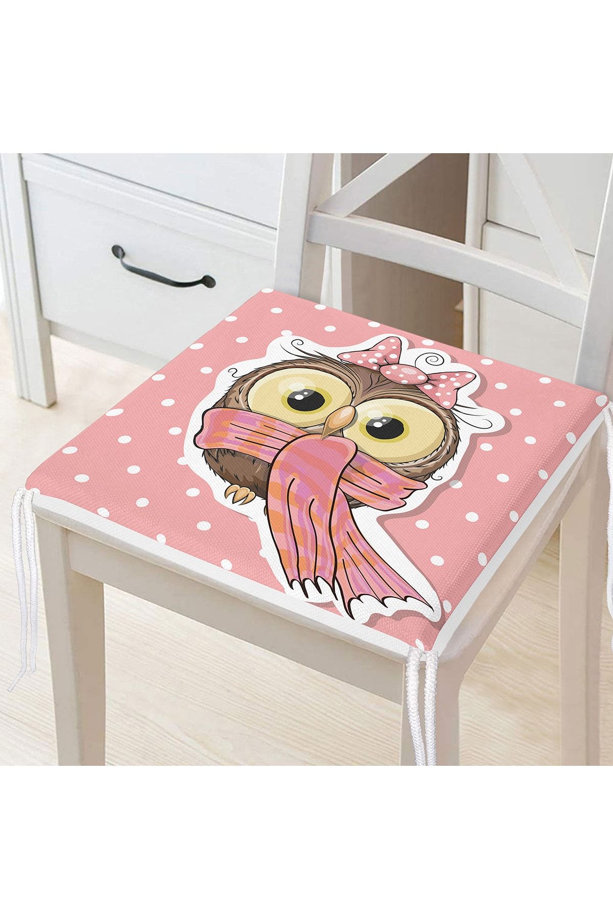 Realhomes-Owl Patterned Digital Printed Zippered Chair Cushion 1