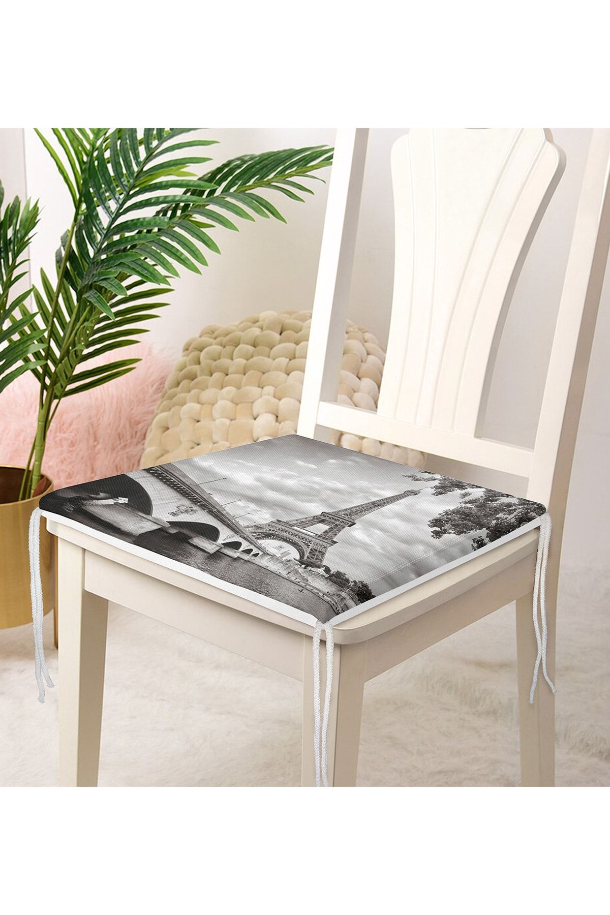 Realhomes-Digital Printed Zippered Chair Cushion with Eiffel Tower Design 4