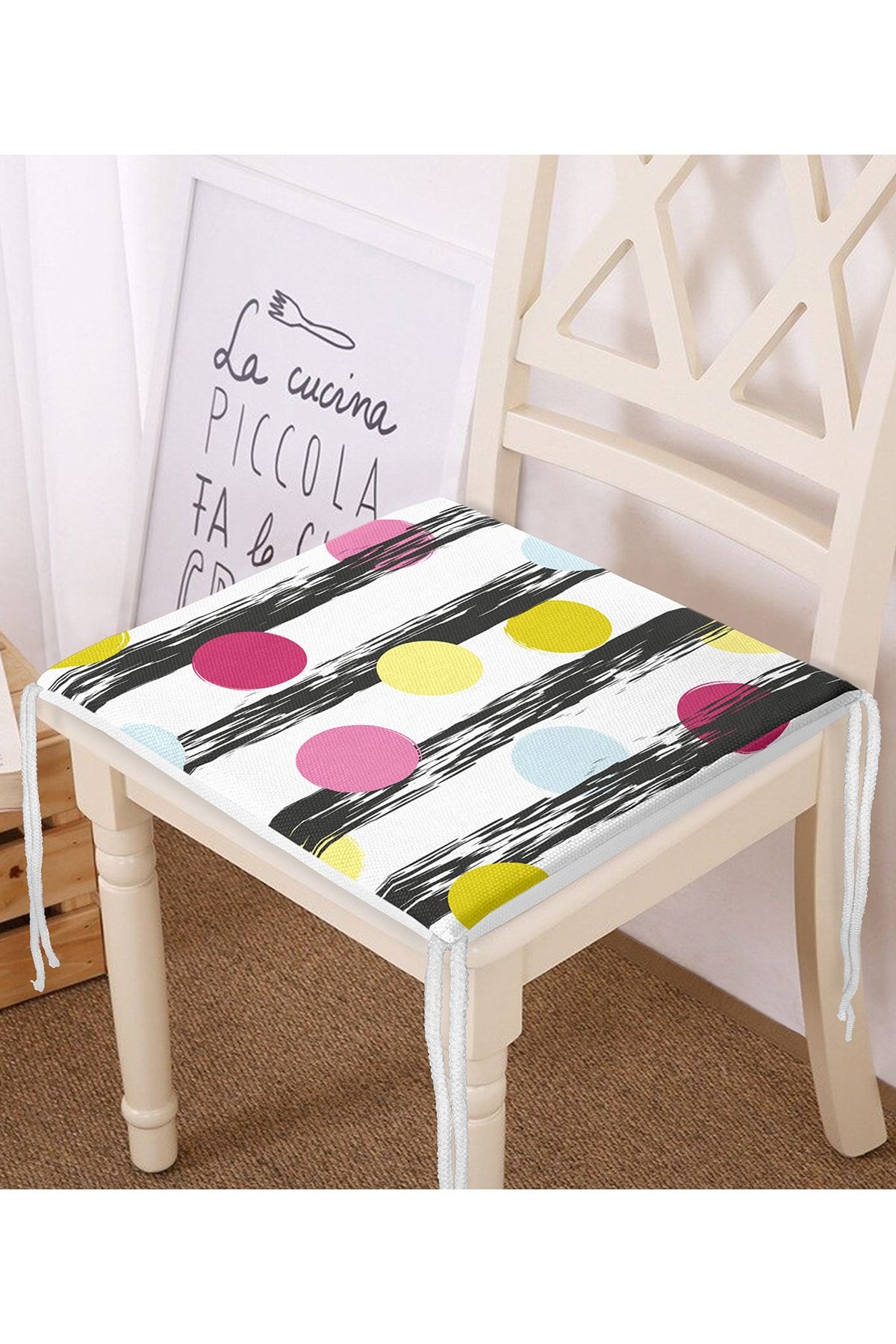 Realhomes-Vertical Themed Rainbow Polka Dot Patterned Digital Printed Zippered Chair Cushion 1